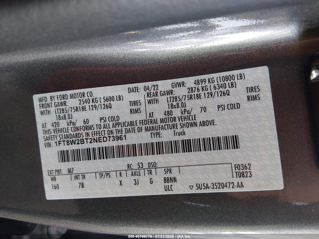 1FT8W2BT2NED73961 2022 FORD F-250 photo no. 9