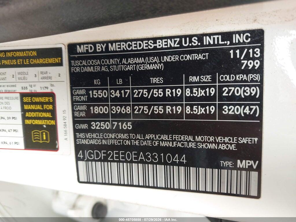 4JGDF2EE0EA331044 2014 MERCEDES-BENZ GL 350 BLUETEC photo no. 9