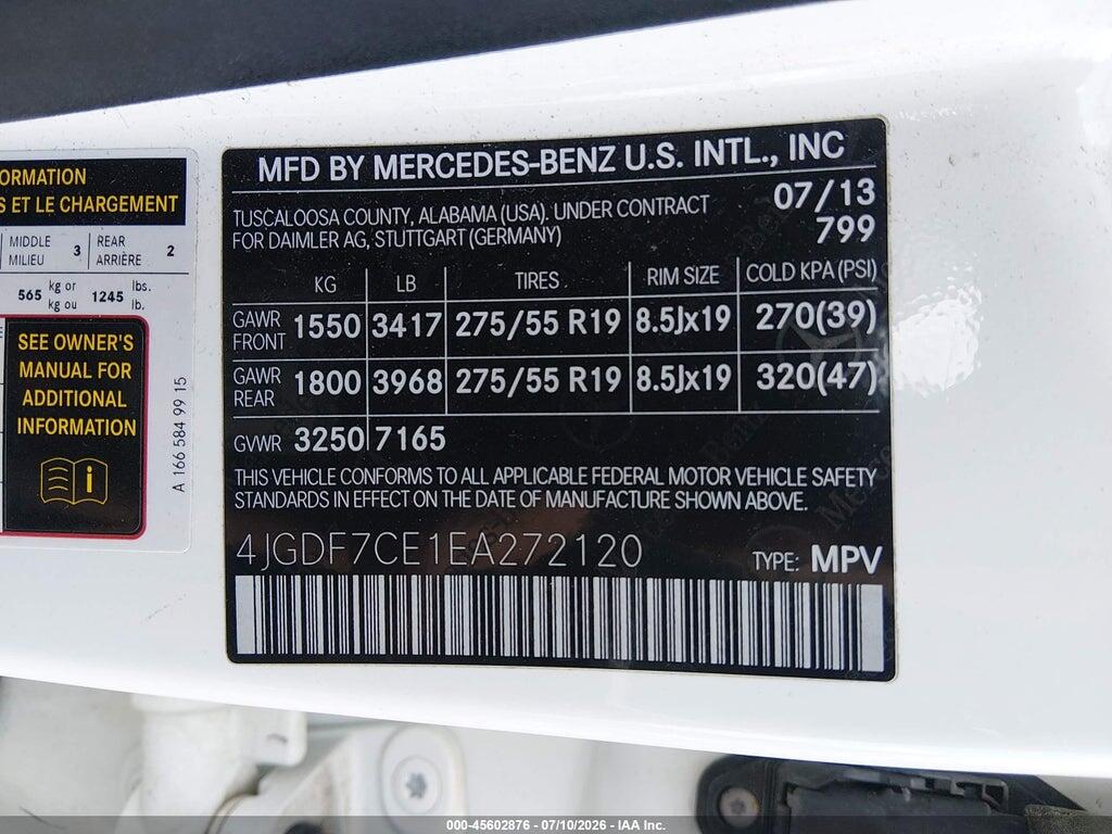 4JGDF7CE1EA272120 2014 MERCEDES-BENZ GL 450 photo no. 9