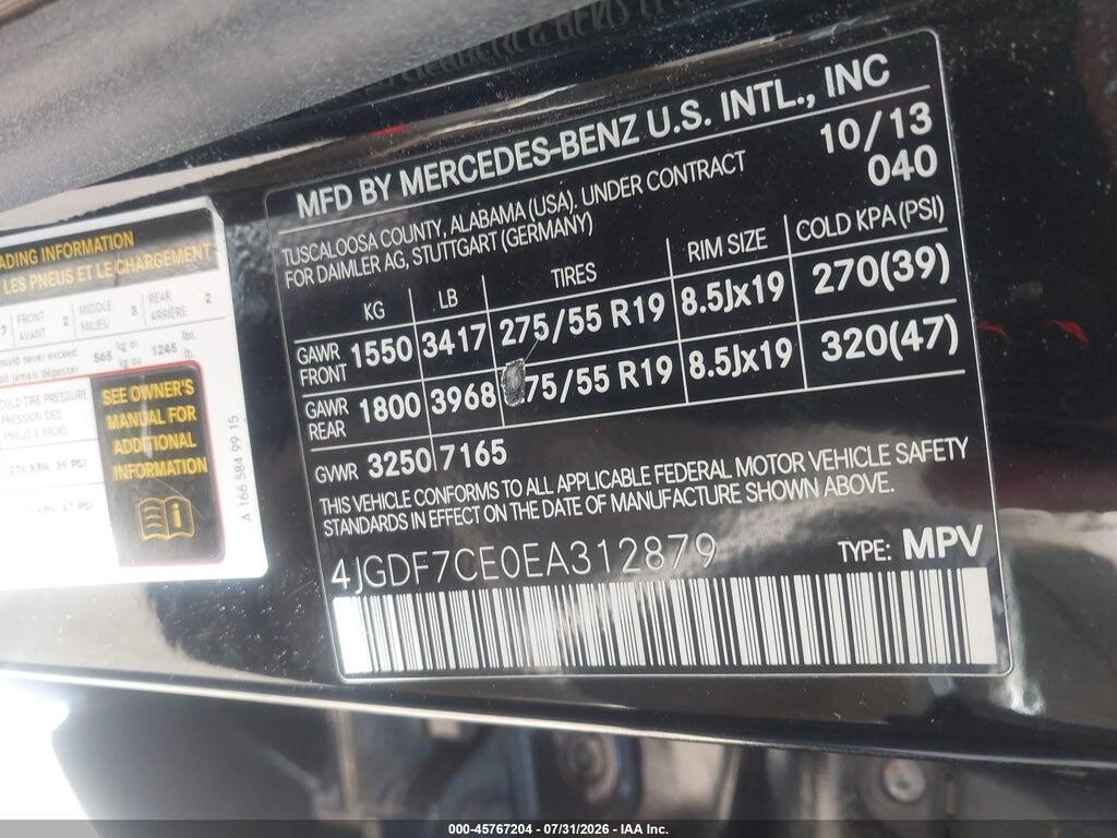 4JGDF7CE0EA312879 2014 MERCEDES-BENZ GL 450 photo no. 9