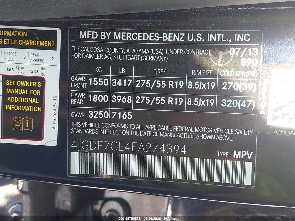 4JGDF7CE4EA274394 2014 MERCEDES-BENZ GL 450 photo no. 9