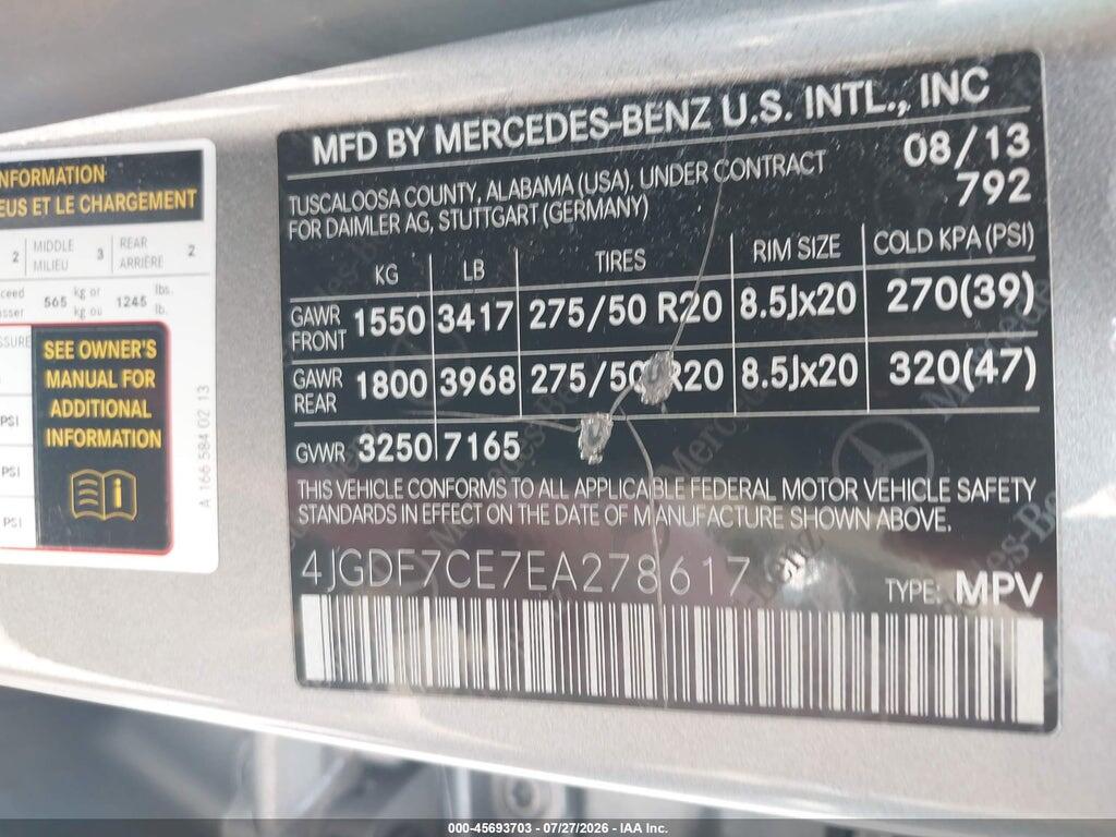 4JGDF7CE7EA278617 2014 MERCEDES-BENZ GL 450 photo no. 9