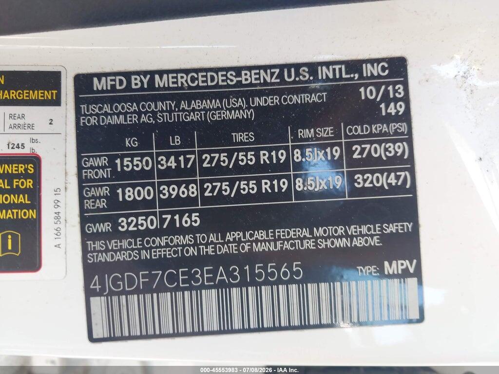 4JGDF7CE3EA315565 2014 MERCEDES-BENZ GL 450 photo no. 9