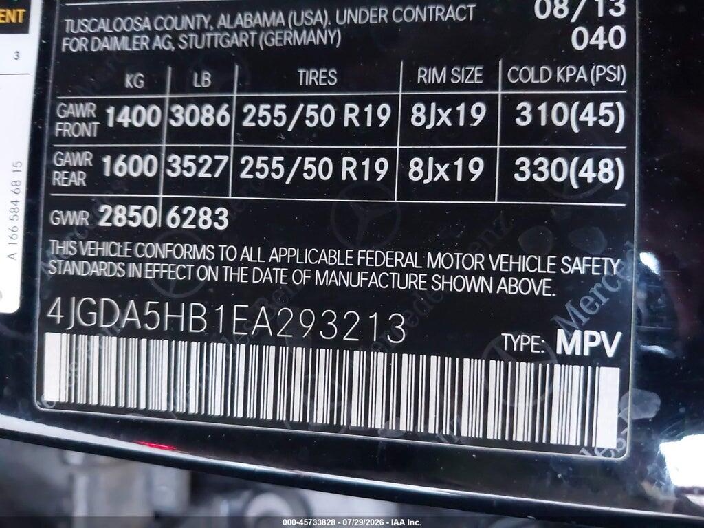 4JGDA5HB1EA293213 2014 MERCEDES-BENZ ML 350 photo no. 9