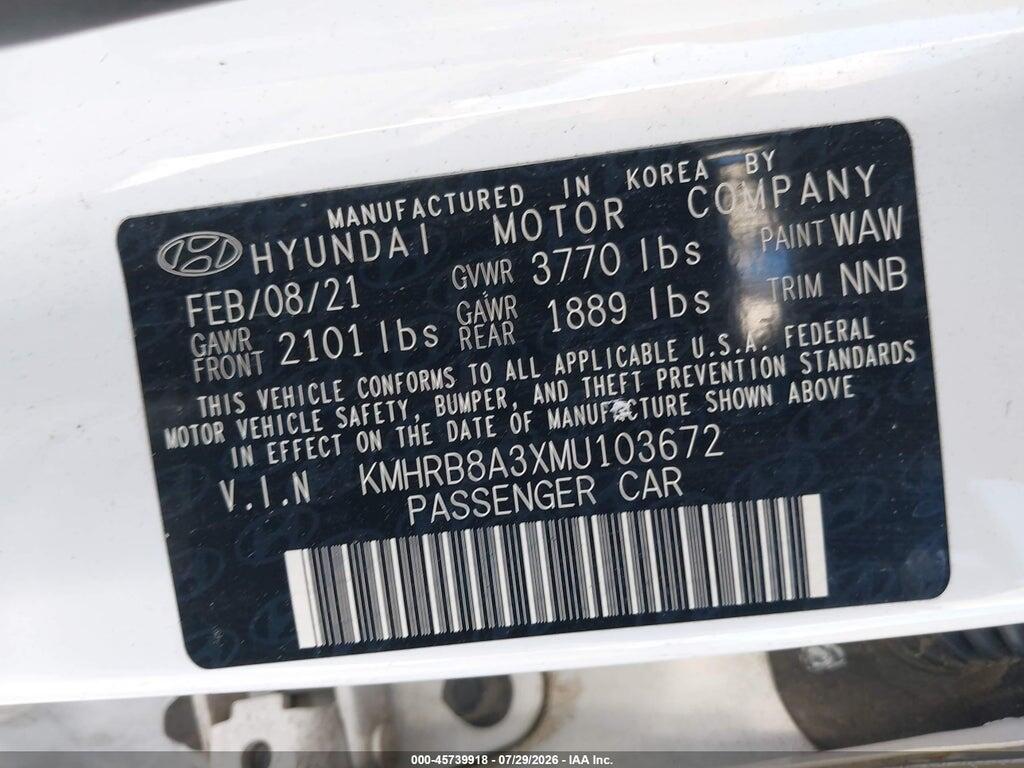 KMHRB8A3XMU103672 2021 HYUNDAI VENUE photo no. 9