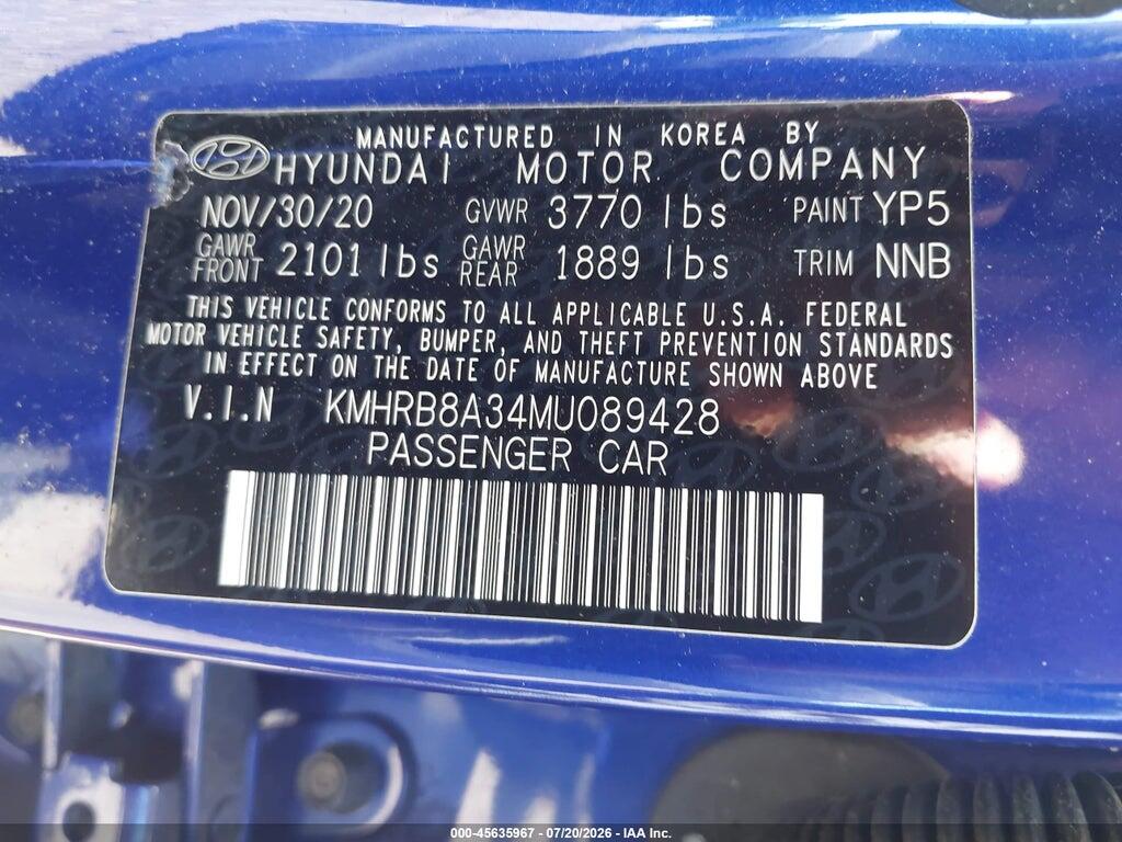KMHRB8A34MU089428 2021 HYUNDAI VENUE photo no. 9