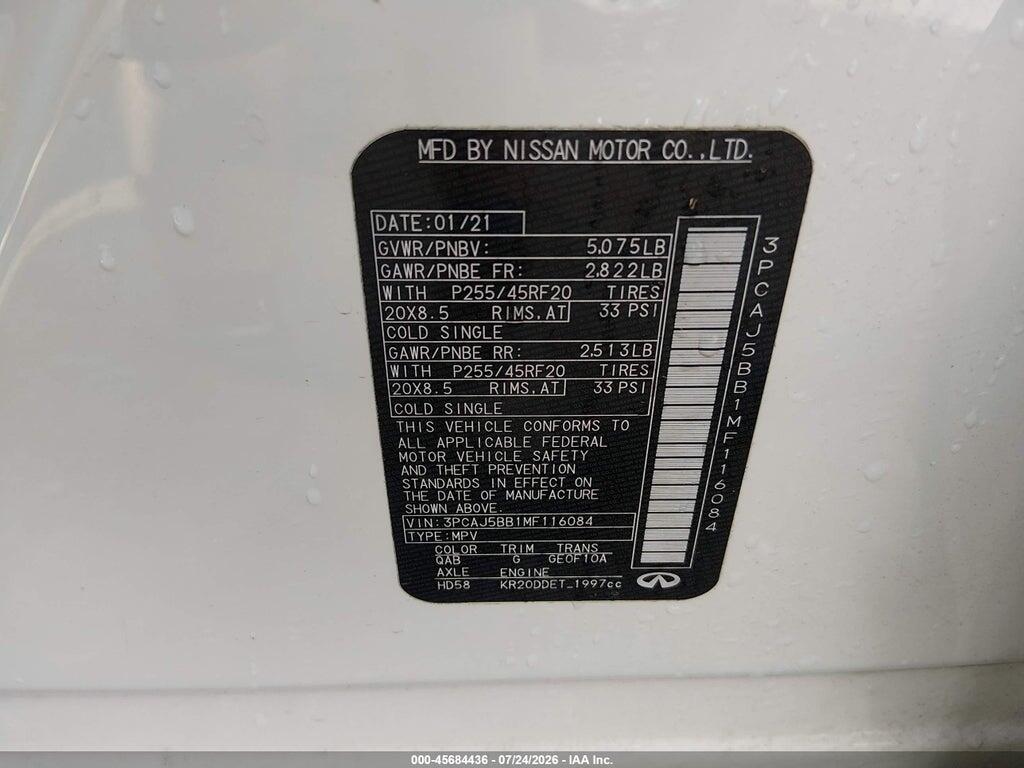 3PCAJ5BB1MF116084 2021 INFINITI QX50 photo no. 9