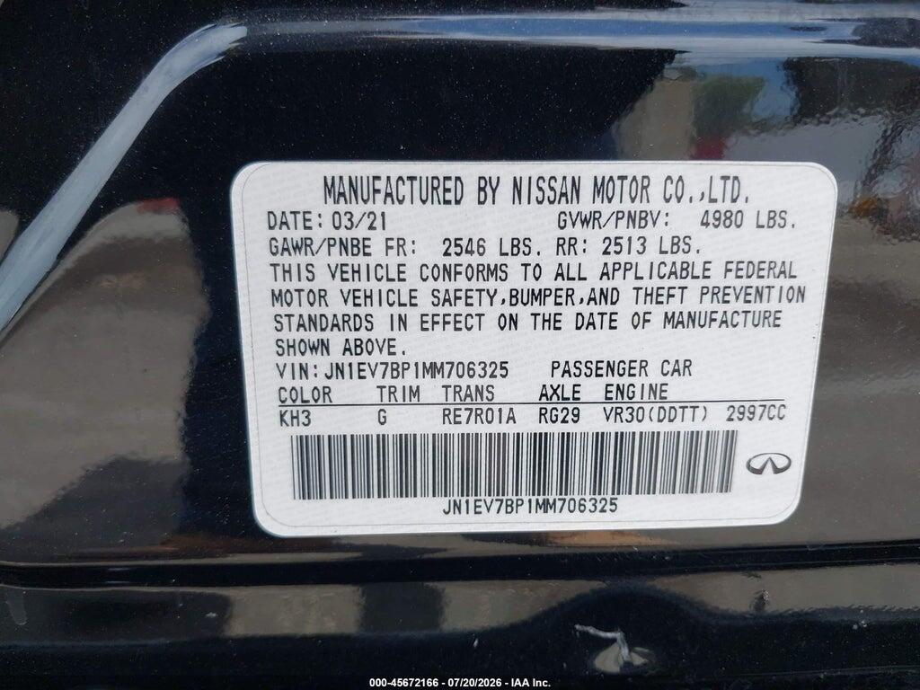 JN1EV7BP1MM706325 2021 INFINITI Q50 photo no. 9