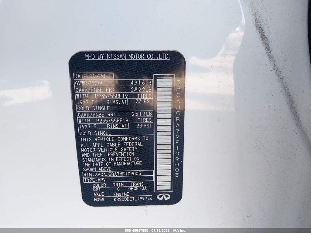 3PCAJ5BA7MF109003 2021 INFINITI QX50 photo no. 9