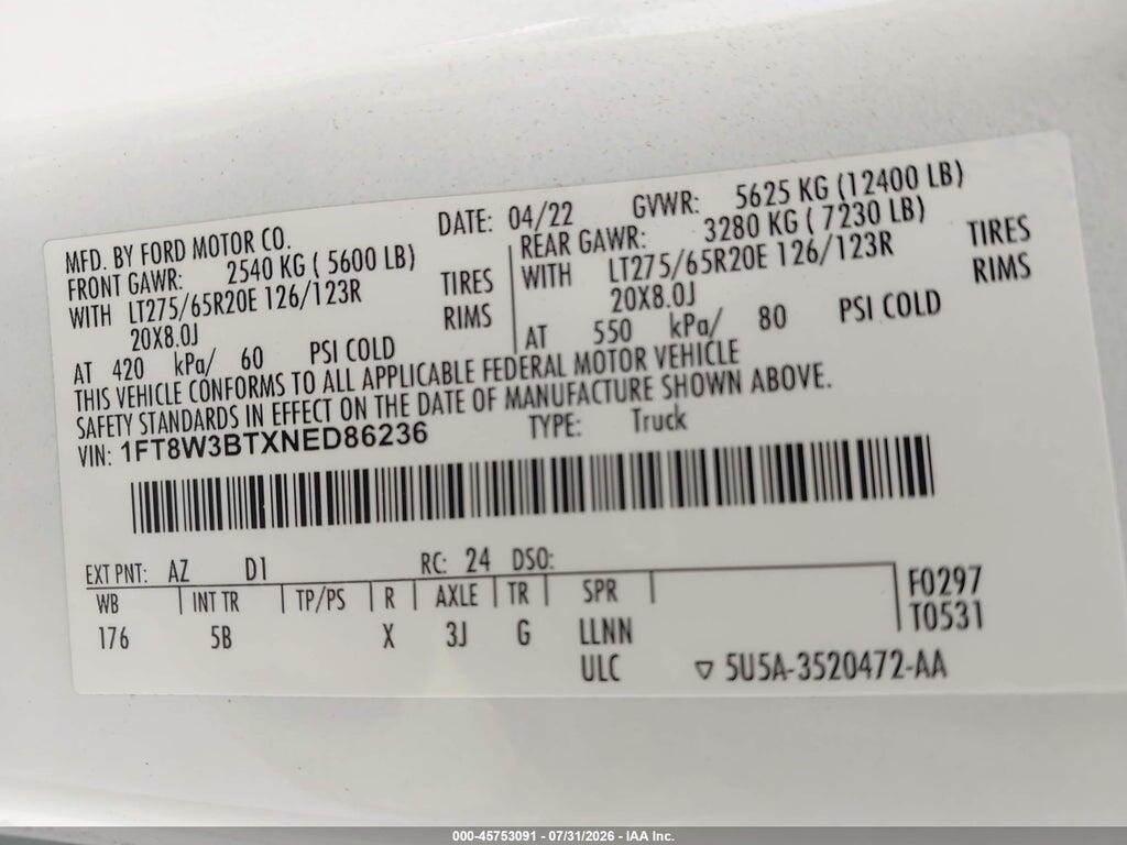 1FT8W3BTXNED86236 2022 FORD F-350 photo no. 9