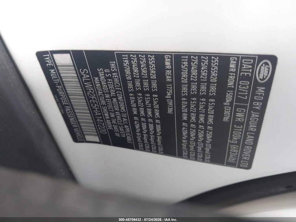 SALWR2FE5HA147220 2017 LAND ROVER RANGE ROVER SPORT photo no. 9
