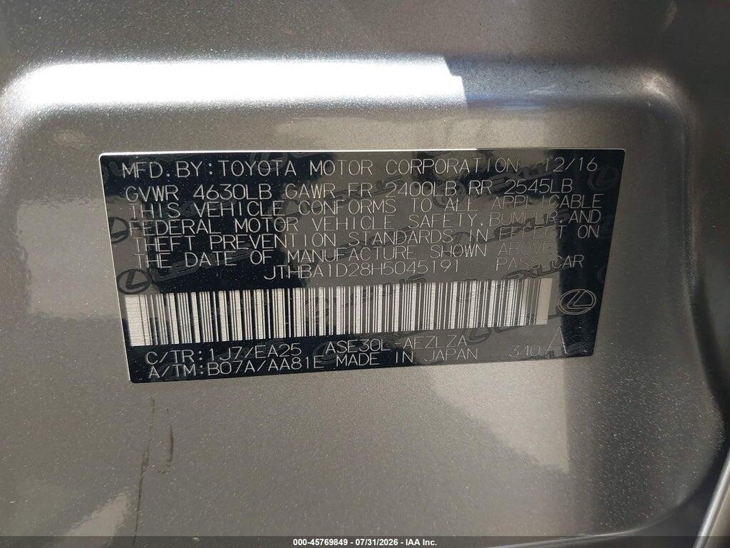 JTHBA1D28H5045191 2017 LEXUS IS 200T photo no. 9