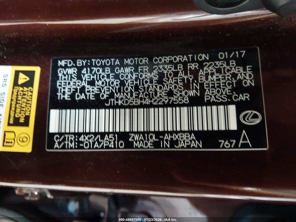 JTHKD5BH4H2297558 2017 LEXUS CT 200H photo no. 9