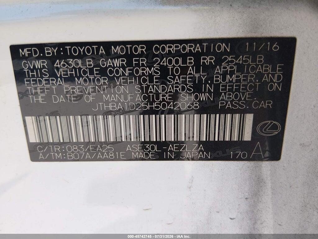 JTHBA1D25H5042068 2017 LEXUS IS 200T photo no. 9