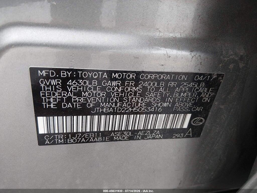 JTHBA1D22H5053416 2017 LEXUS IS 200T photo no. 9