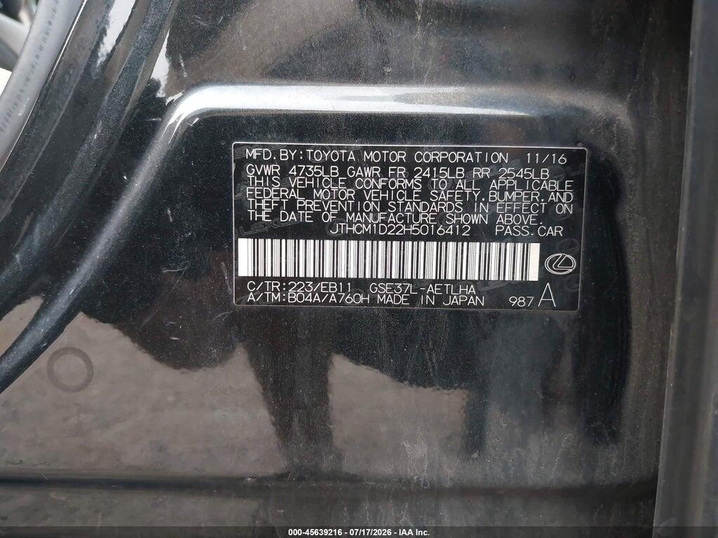 JTHCM1D22H5016412 2017 LEXUS IS 300 photo no. 9
