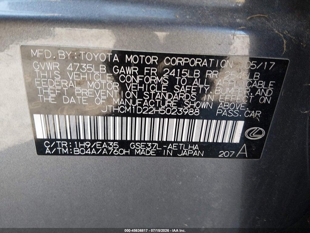 JTHCM1D22H5023988 2017 LEXUS IS 300 photo no. 9