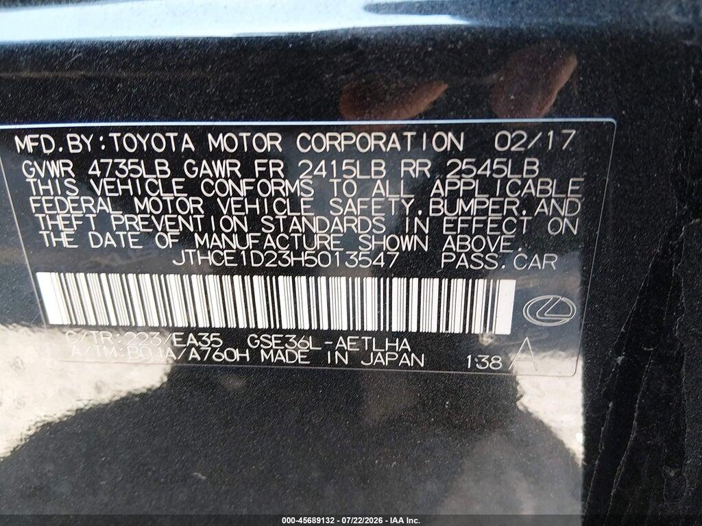 JTHCE1D23H5013547 2017 LEXUS IS 350 photo no. 9
