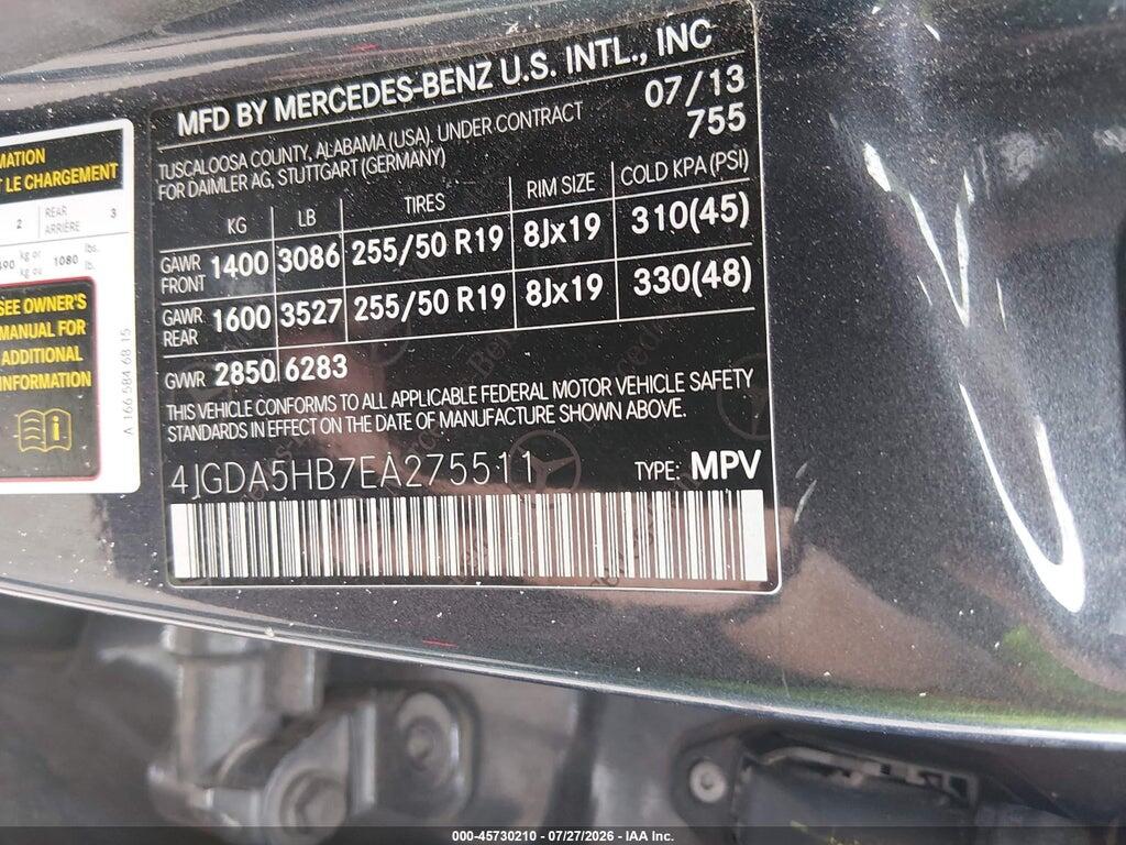4JGDA5HB7EA275511 2014 MERCEDES-BENZ ML 350 photo no. 9