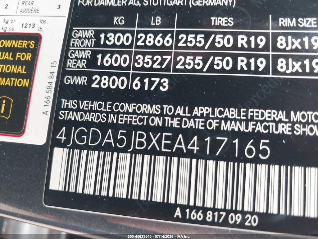 4JGDA5JBXEA417165 2014 MERCEDES-BENZ ML 350 photo no. 9