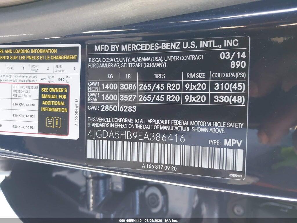 4JGDA5HB9EA386416 2014 MERCEDES-BENZ ML 350 photo no. 9
