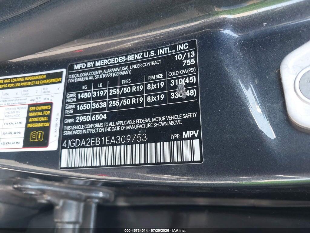 4JGDA2EB1EA309753 2014 MERCEDES-BENZ ML 350 BLUETEC photo no. 9