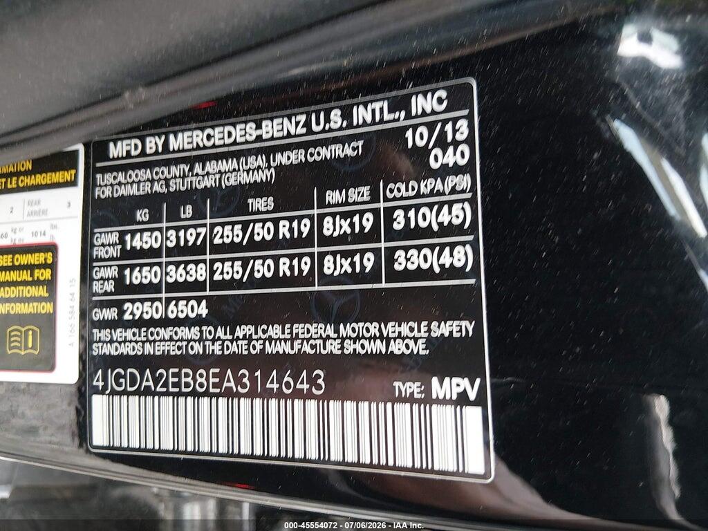 4JGDA2EB8EA314643 2014 MERCEDES-BENZ ML 350 BLUETEC photo no. 9