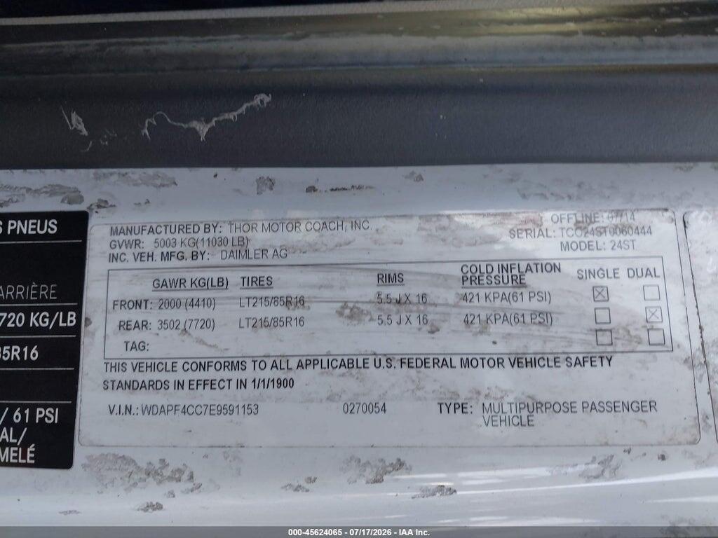 WDAPF4CC7E9591153 2014 MERCEDES-BENZ SPRINTER 3500 photo no. 9