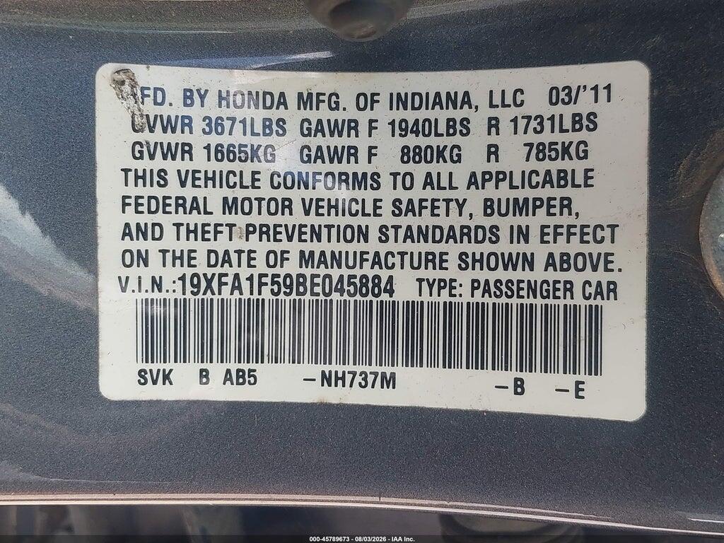 19XFA1F59BE045884 2011 HONDA CIVIC photo no. 9