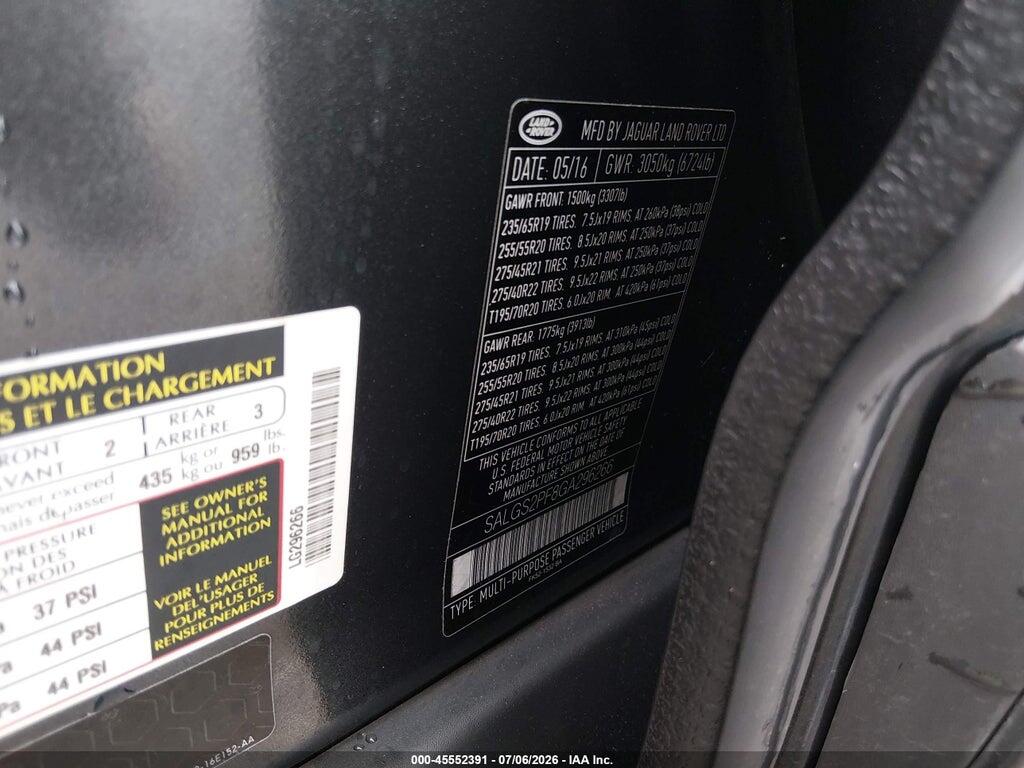 SALGS2PF8GA296266 2016 LAND ROVER RANGE ROVER photo no. 9