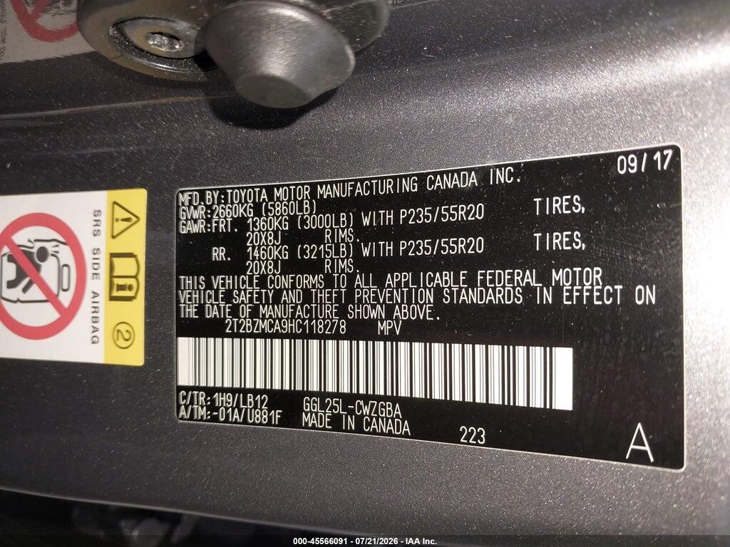 2T2BZMCA9HC118278 2017 LEXUS RX 350 photo no. 9