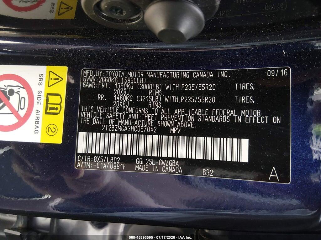 2T2BZMCA3HC057042 2017 LEXUS RX 350 photo no. 9