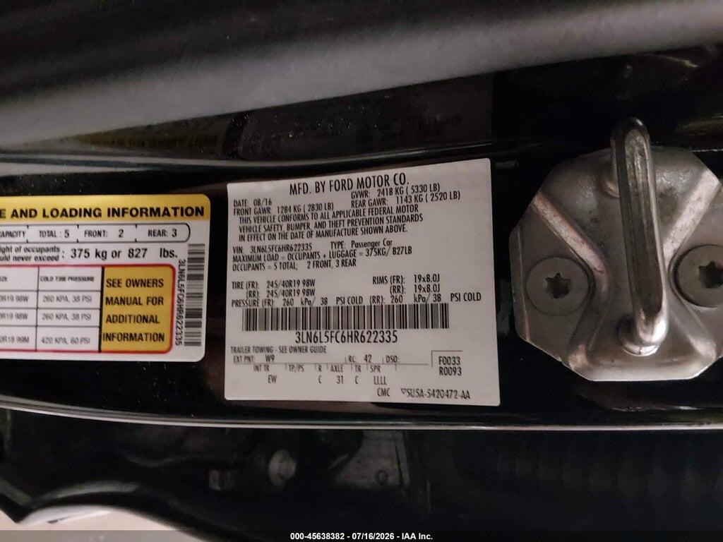 3LN6L5FC6HR622335 2017 LINCOLN MKZ photo no. 9
