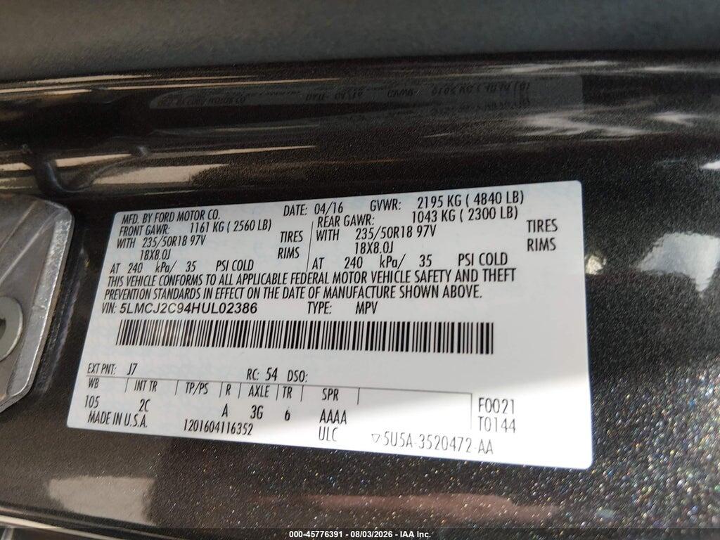 5LMCJ2C94HUL02386 2017 LINCOLN MKC photo no. 9