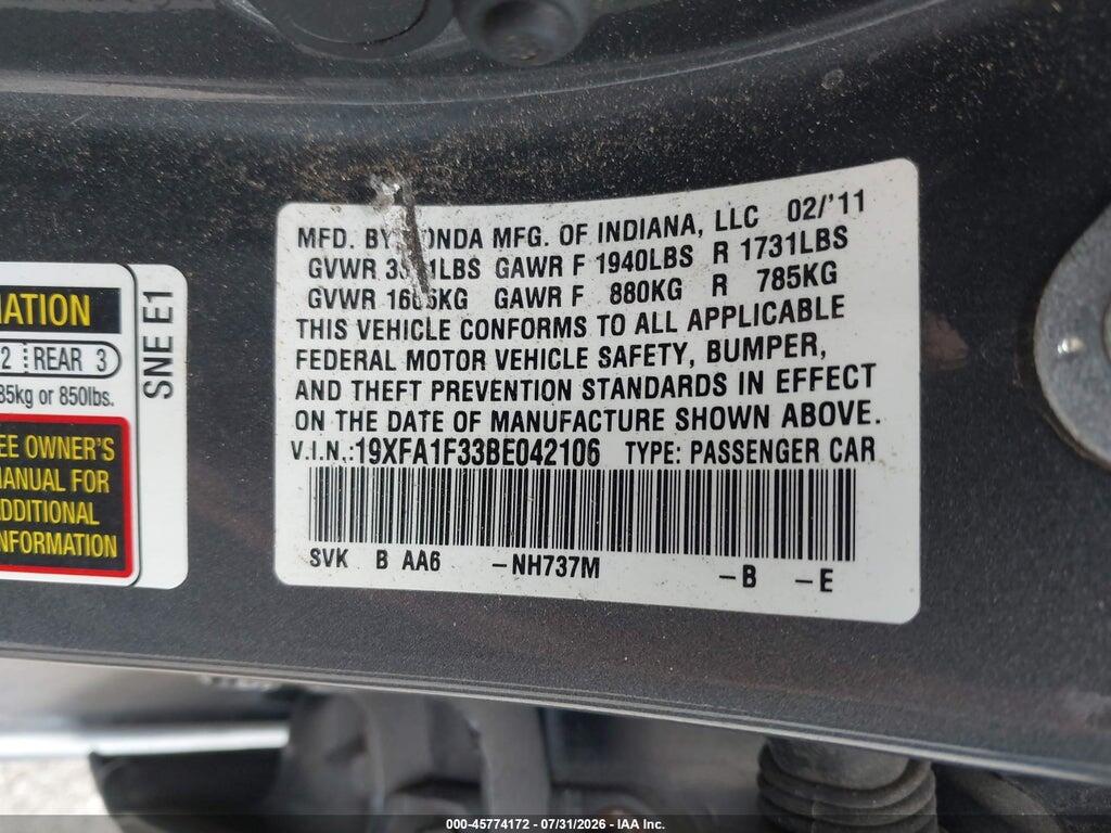 19XFA1F33BE042106 2011 HONDA CIVIC photo no. 9