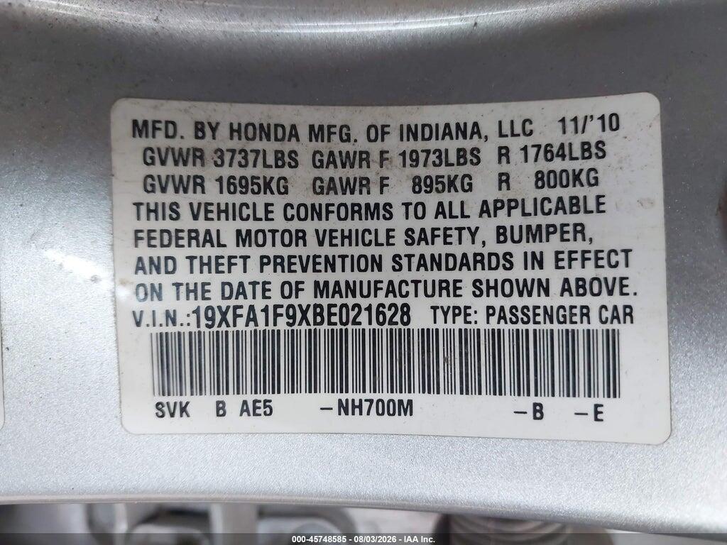 19XFA1F9XBE021628 2011 HONDA CIVIC photo no. 9