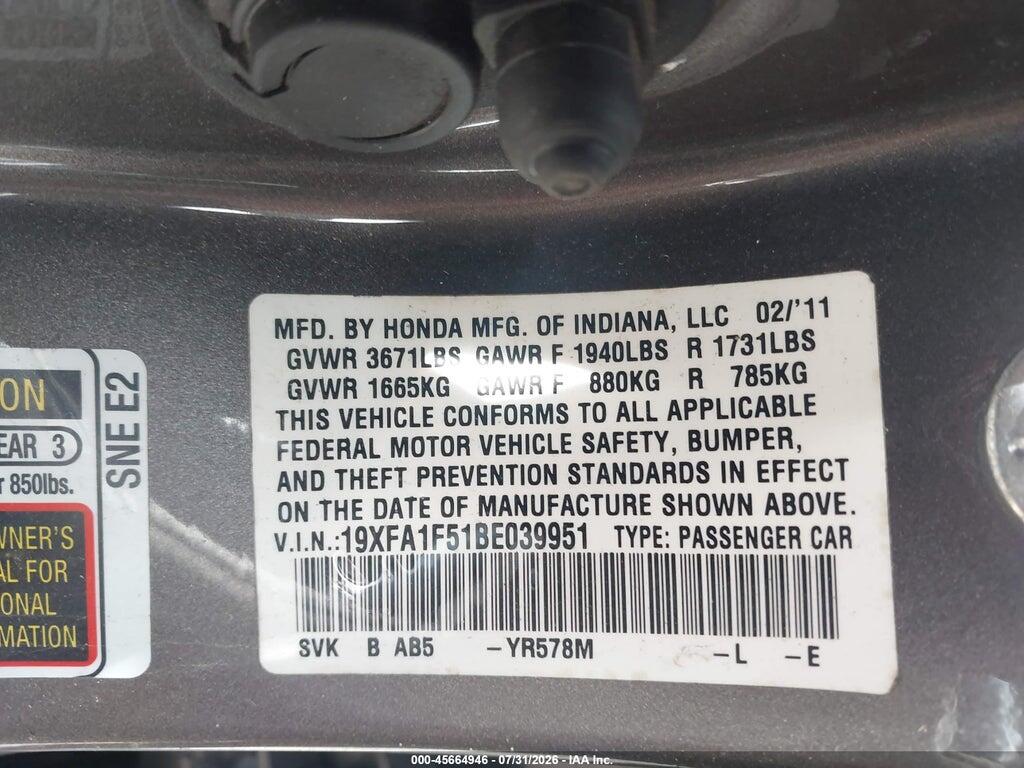19XFA1F51BE039951 2011 HONDA CIVIC photo no. 9
