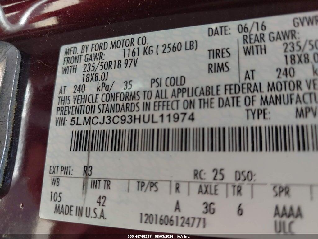 5LMCJ3C93HUL11974 2017 LINCOLN MKC photo no. 9