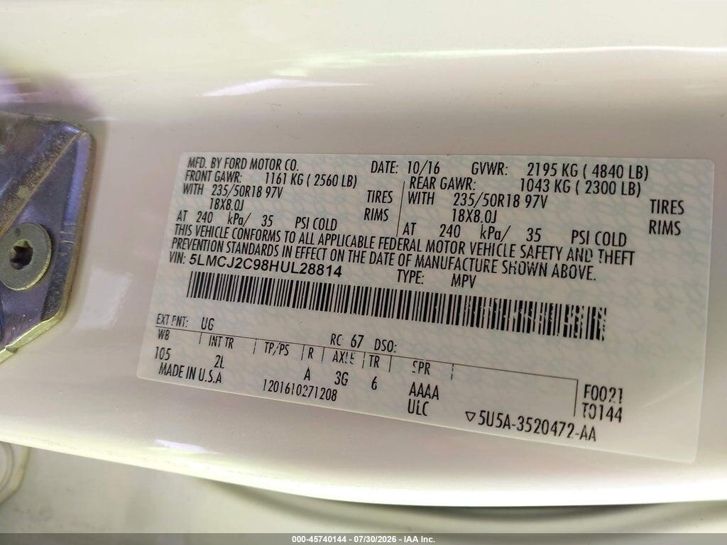 5LMCJ2C98HUL28814 2017 LINCOLN MKC photo no. 9