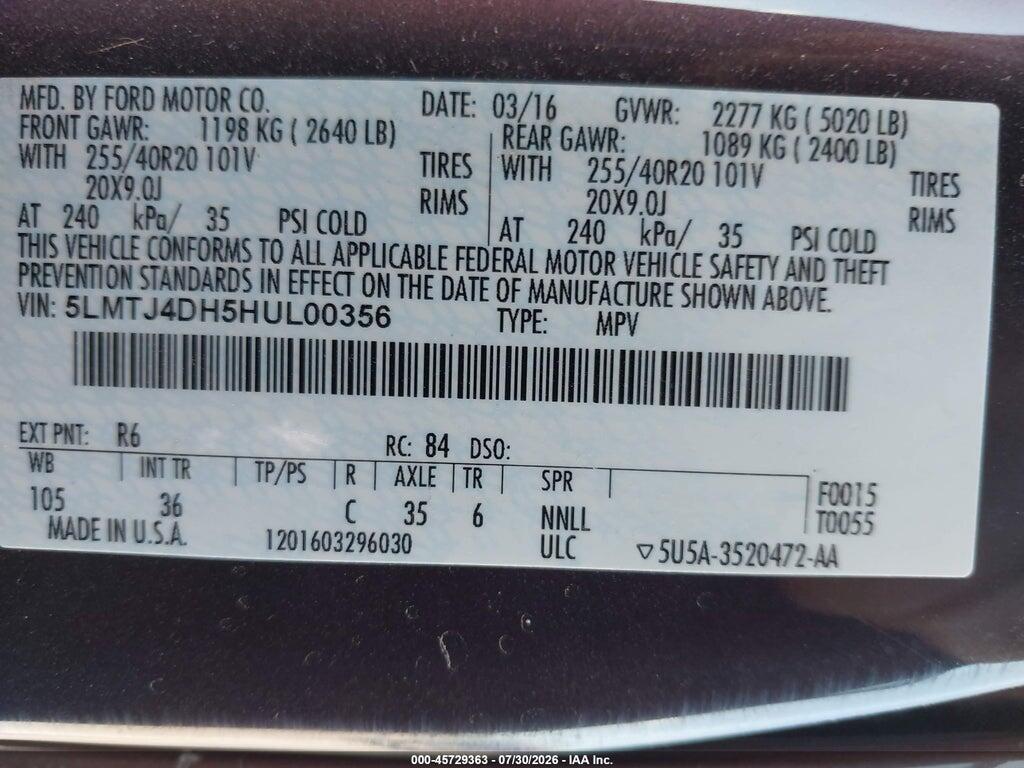 5LMTJ4DH5HUL00356 2017 LINCOLN MKC photo no. 9