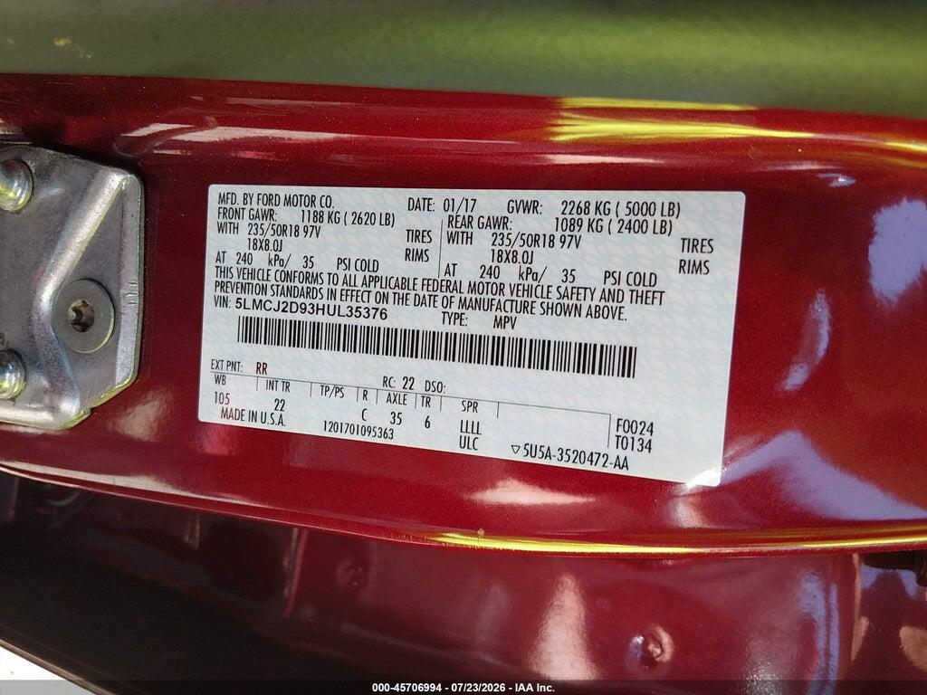 5LMCJ2D93HUL35376 2017 LINCOLN MKC photo no. 9