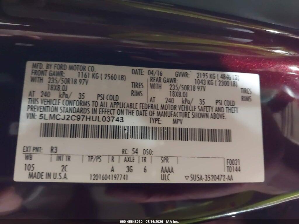 5LMCJ2C97HUL03743 2017 LINCOLN MKC photo no. 9