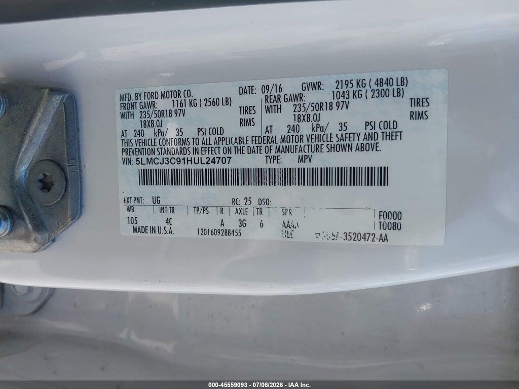 5LMCJ3C91HUL24707 2017 LINCOLN MKC photo no. 9