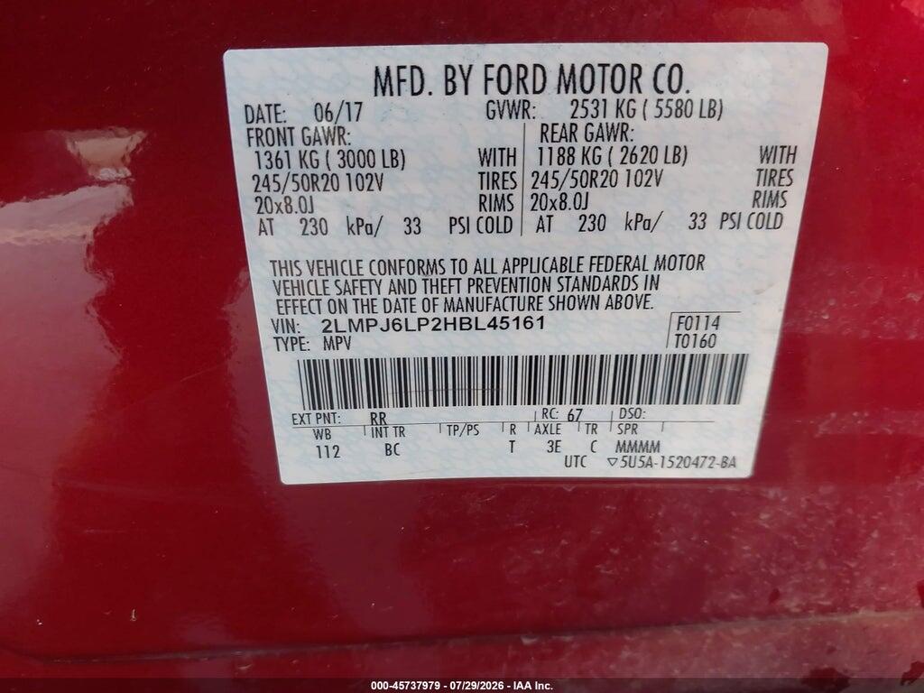 2LMPJ6LP2HBL45161 2017 LINCOLN MKX photo no. 9