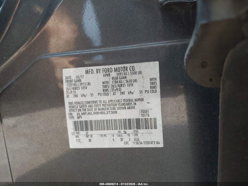 2LMPJ6LR8HBL37308 2017 LINCOLN MKX photo no. 9