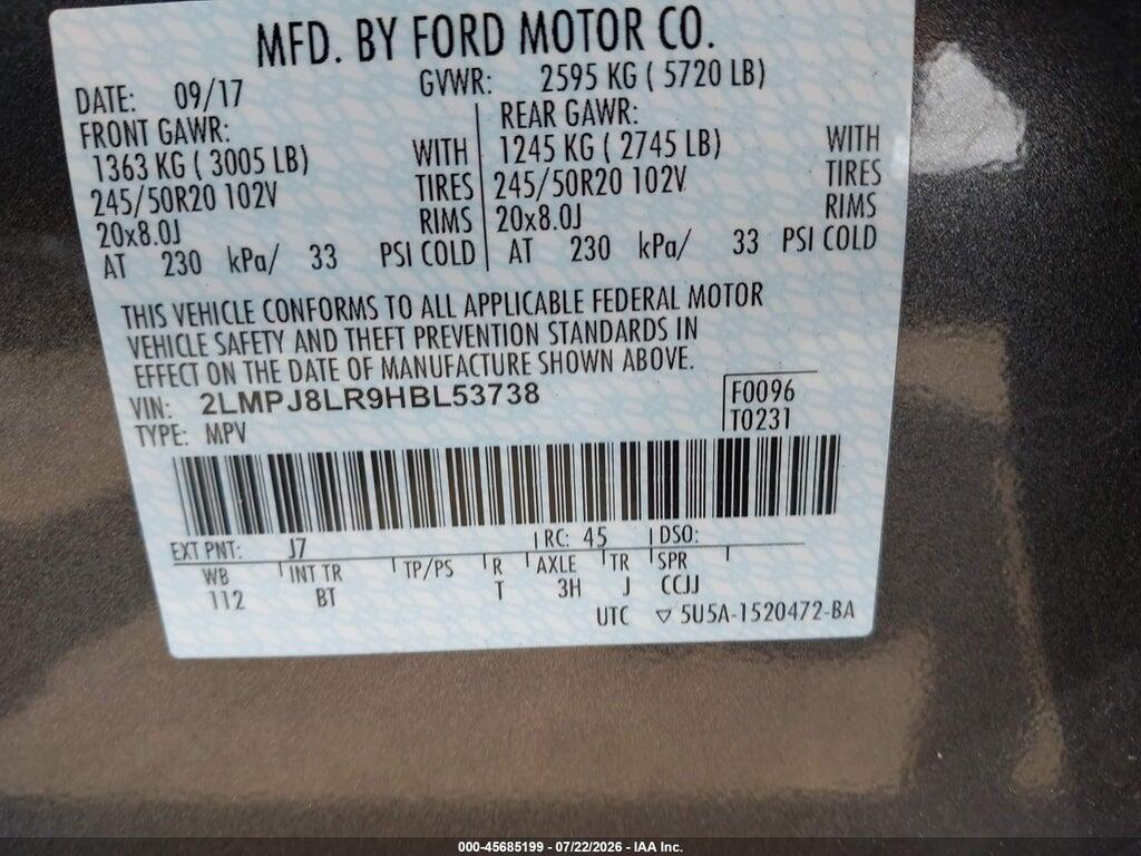 2LMPJ8LR9HBL53738 2017 LINCOLN MKX photo no. 9