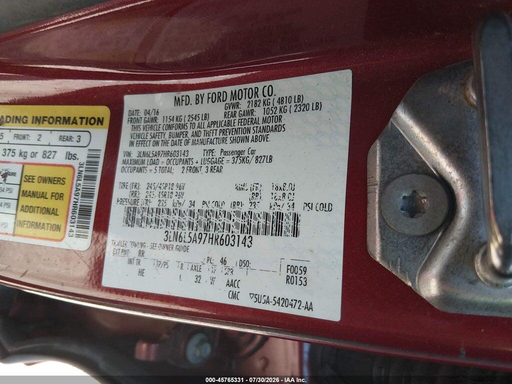 3LN6L5A97HR603143 2017 LINCOLN MKZ photo no. 9