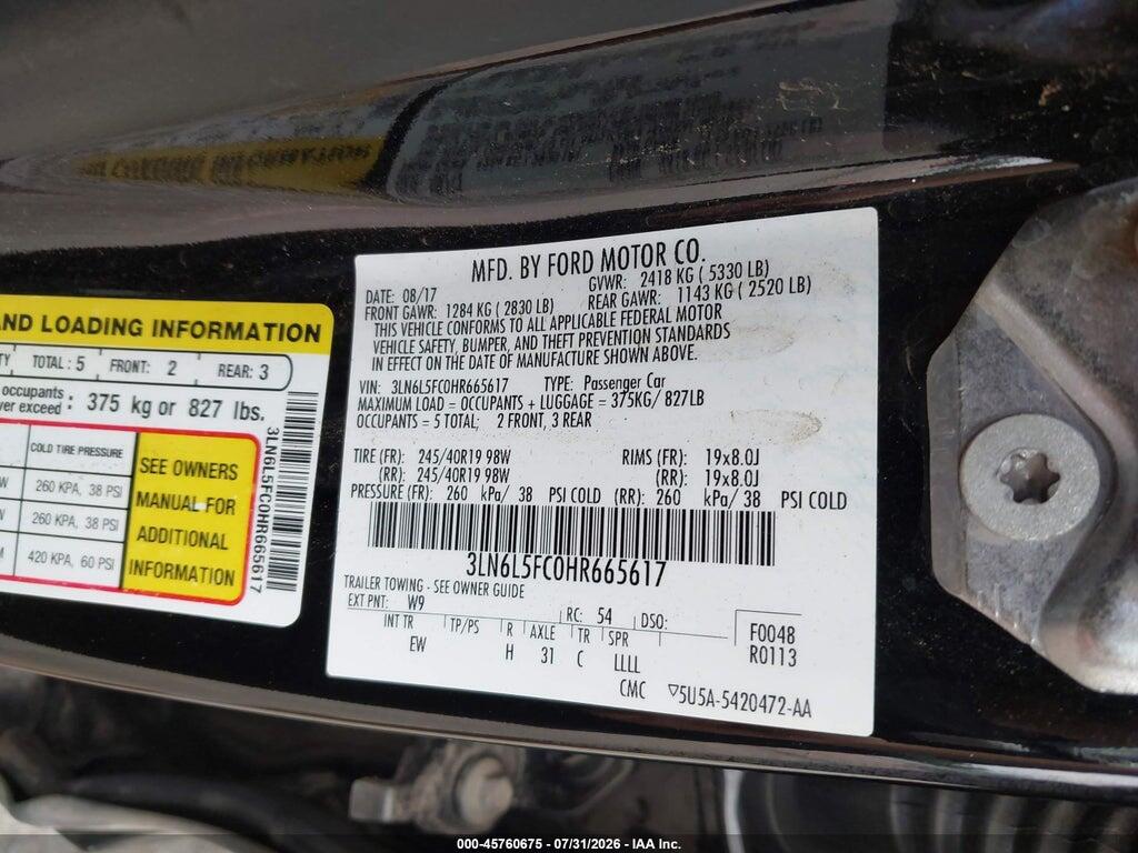 3LN6L5FC0HR665617 2017 LINCOLN MKZ photo no. 9