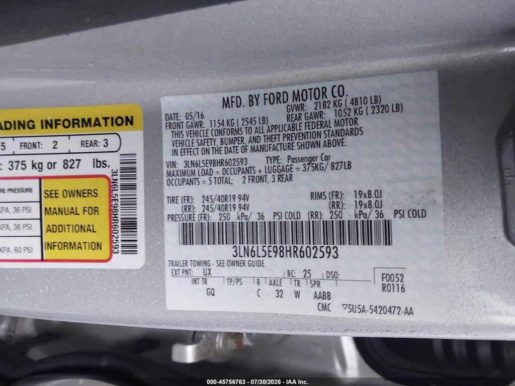 3LN6L5E98HR602593 2017 LINCOLN MKZ photo no. 9