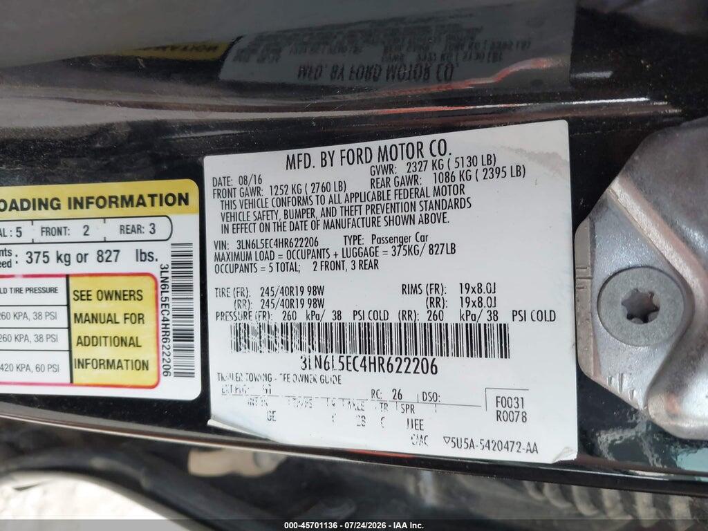 3LN6L5EC4HR622206 2017 LINCOLN MKZ photo no. 9